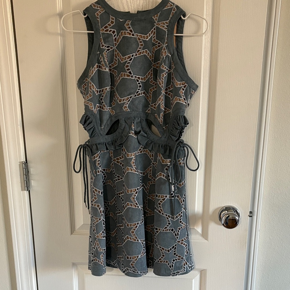Self-Portrait Blue and Tan Mini Dress